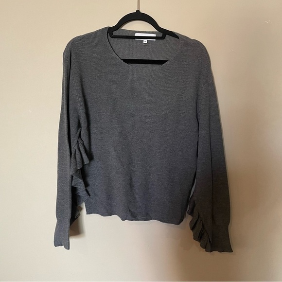 John + Jenn Grey Ruffle Sleeves Wool Blend Sweater - Picture 1 of 6